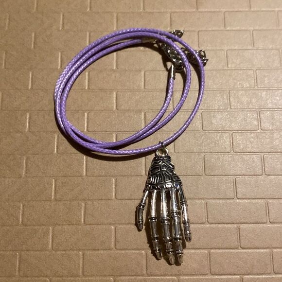Creepy, Oversized Skeleton Hand Pendant, w/ Black Wax Cord Necklace - Picture 15 of 16
